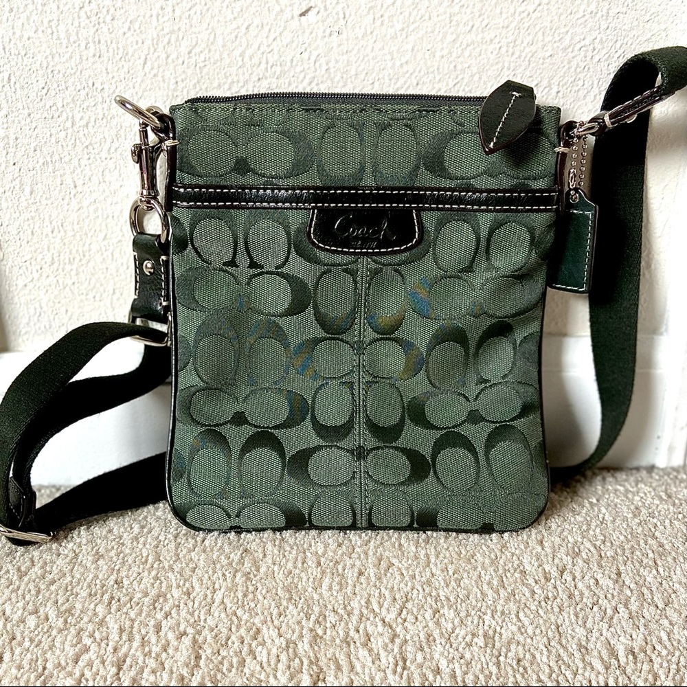 Coach Dark Green Crossbody Purse with Adjustable Strap. Lightweight, Small.